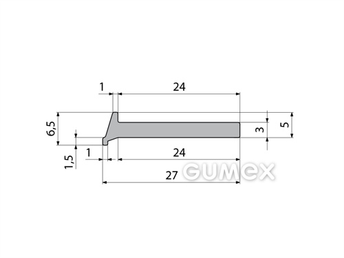 Silikónový profil tvarový, 6,5x27/3mm, 60°ShA, -60°C/+180°C, šedý (RAL 7040)